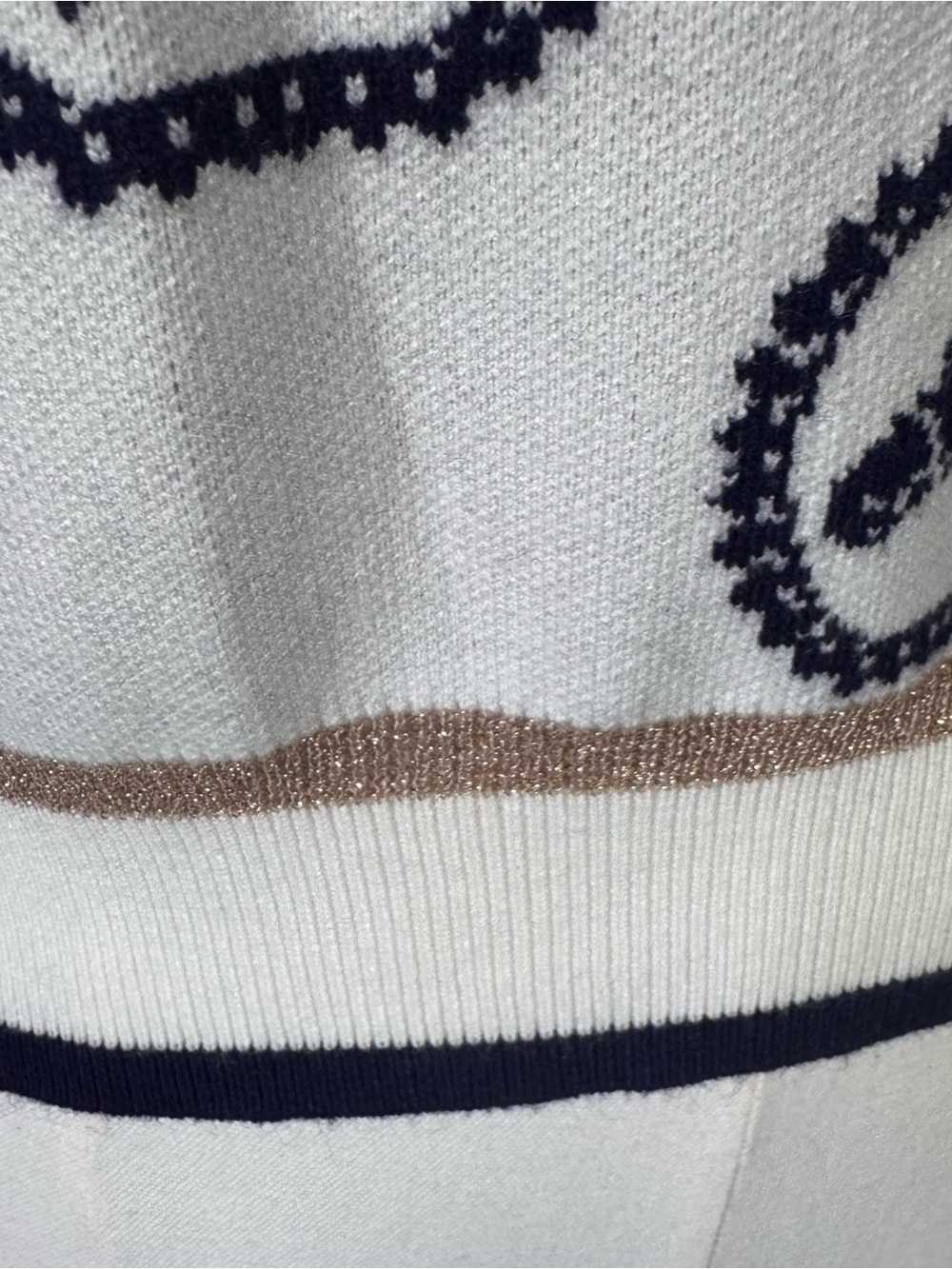 THML Navy Stallion Horse Sweater White Metallic Gold Trim - Picture 4 of 10